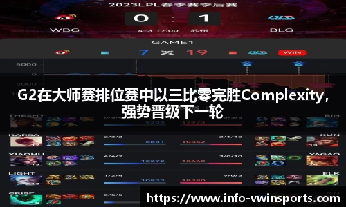 G2在大师赛排位赛中以三比零完胜Complexity，强势晋级下一轮